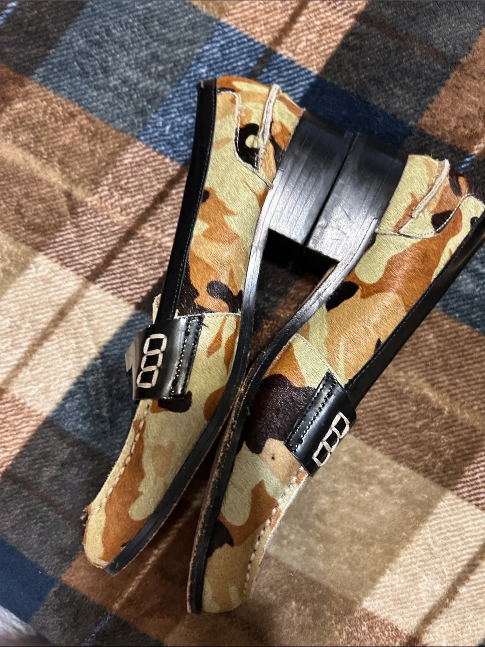 Women's Camouflage Pony Hair Penny Loafers with Black Trim
